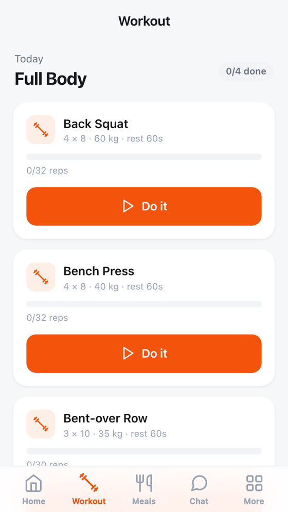 Member's workout view on mobile