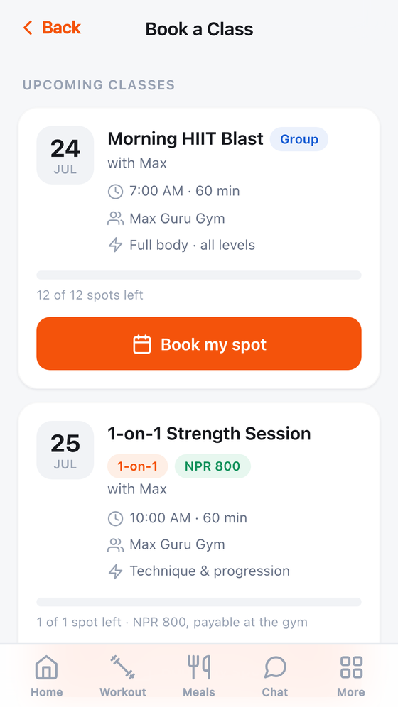 Member booking a class