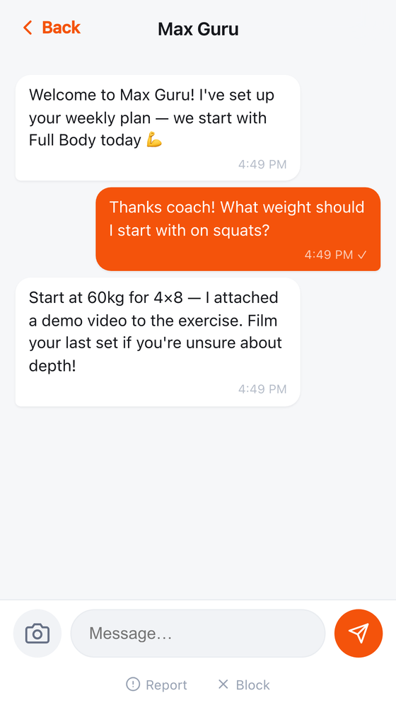 Coach chat on mobile